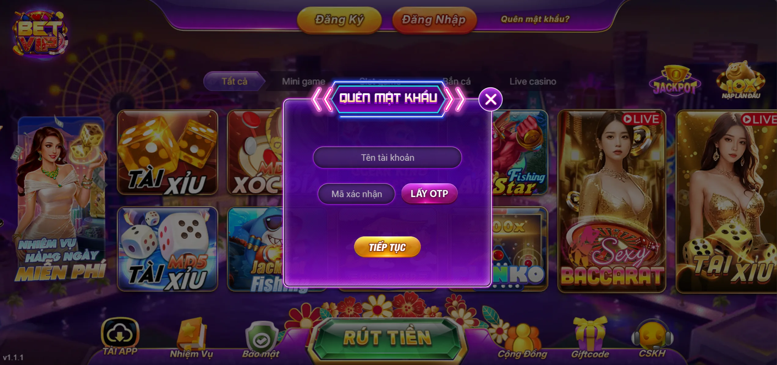 quên mật khẩu betvip